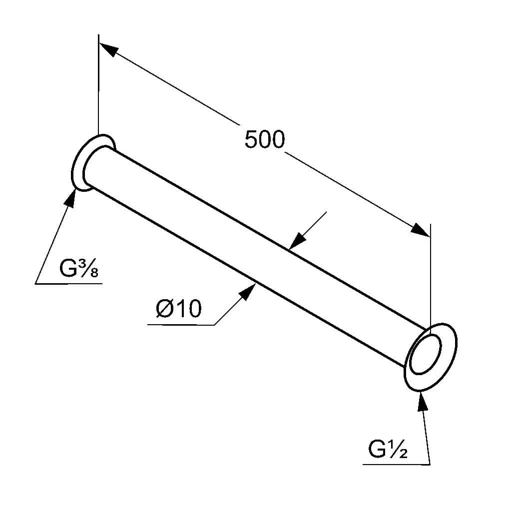 Kludi Медная труба для раковины 50 см, с двойной отбортовкой для G 1/2 или G 3/8, цвет: хром 1620305-00