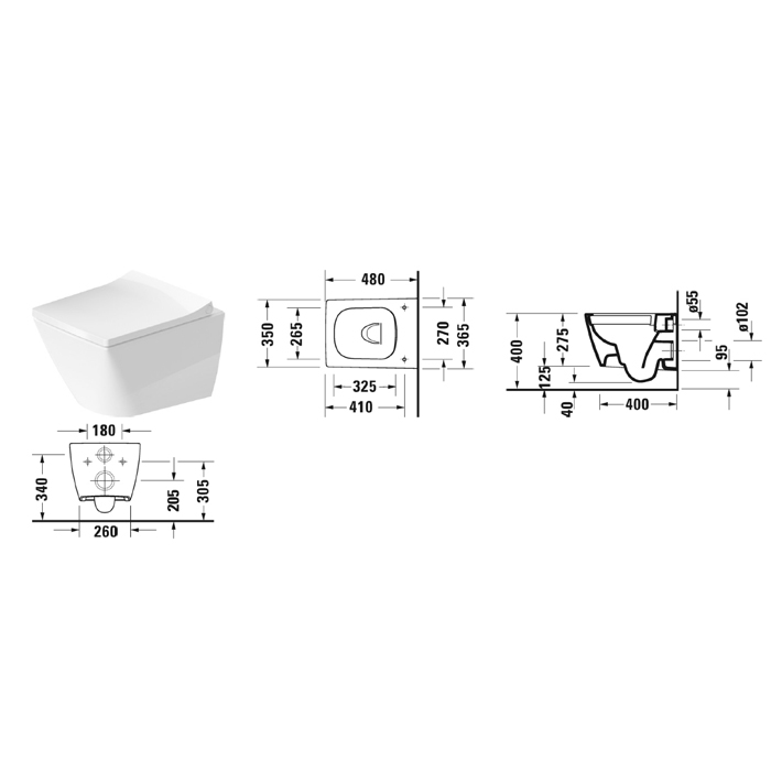 Duravit Viu Унитаз подвесной безободковый 37x48 см, цвет: белый глянцевый 25730900001