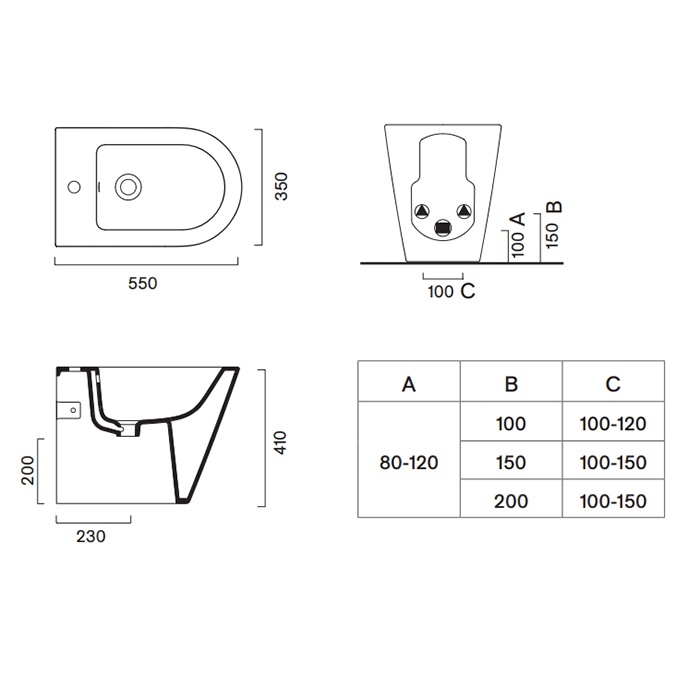 Catalano Zero Биде приставное 35x55 см, 1 отв., с переливом, покр. Cataglaze, цвет: белый глянцевый 0119551001
