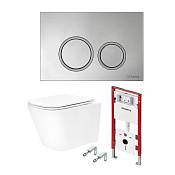 Tece Spring base Комплект: инсталляция, унитаз, кнопка круглая хром, крепления, цвет: белый глянцец K401101WCS