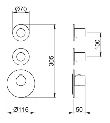 Almar High Flow Round Термостат для душа, внешняя часть на 2 потр., цвет: 316 PVD brushed high brass E180032.HB316