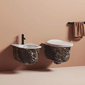 ArtCeram Chic Биде подвесное 38x53 см, 1 отверстие, с переливом, с креплениями, цвет: portoro gold CHB001 48 00