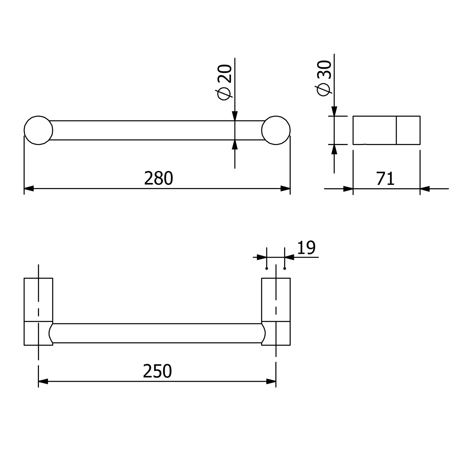 Kludi Vela R Полотенцедержатель 28 см, подвесной, цвет: черный матовый 5898139