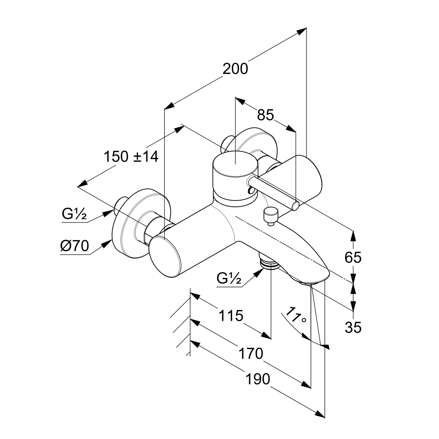 Kludi Bozz Смеситель для ванны и душа настенный, длина излива 17 см, цвет: белый матовый 386915376