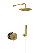 Kludi Bozz Душевой комплект: встраив. смеситель, без излива, верхий и ручной душ, цвет: браш. золото 38658N076