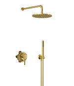Kludi Bozz Душевой комплект: встраив. смеситель, без излива, верхий и ручной душ, цвет: браш. золото 38736N076