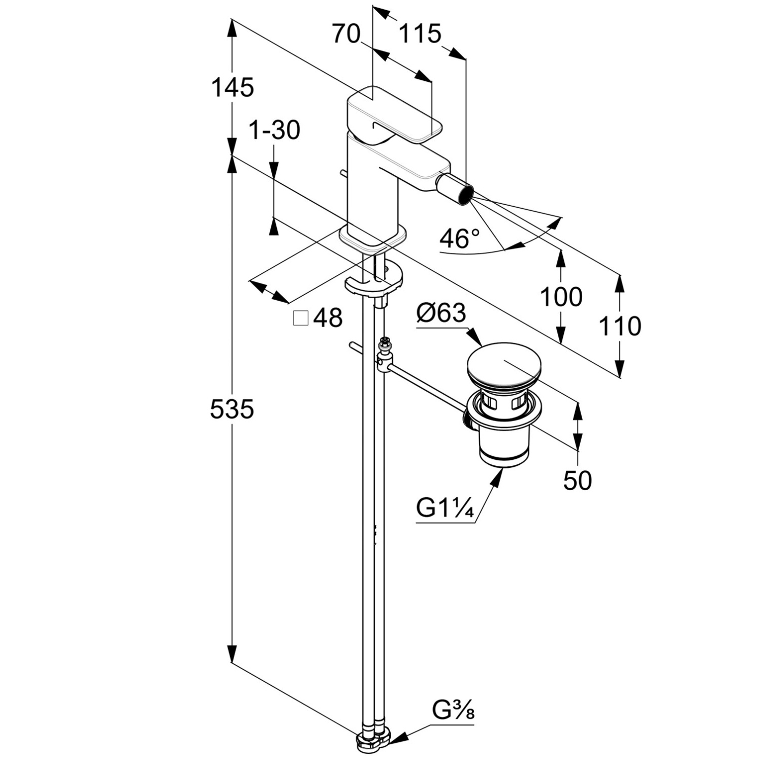 Kludi Renon Смеситель для биде, с донным клапаном, длина излива 11,5 см, цвет: брашированное золото 42216N075