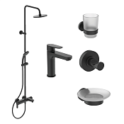 Ideal Standard Cerafine O Душевая стойка, смеситель, стакан, мыльница, крючок, цвет: silk black BL749S1