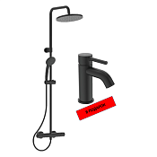 Ideal Standard Ceratherm T25 Душевая стойка с термостатом, смеситель для раковины, цвет: silk black BL7546S2