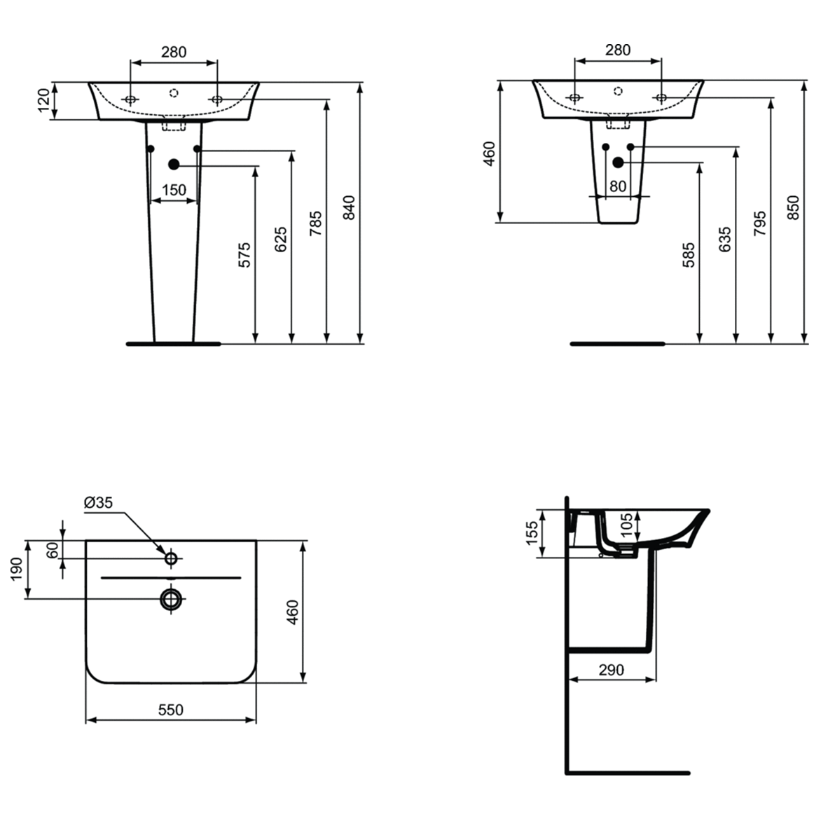 Ideal Standard Connect Air Полуколонна с крепежом, цвет: euro white E074801