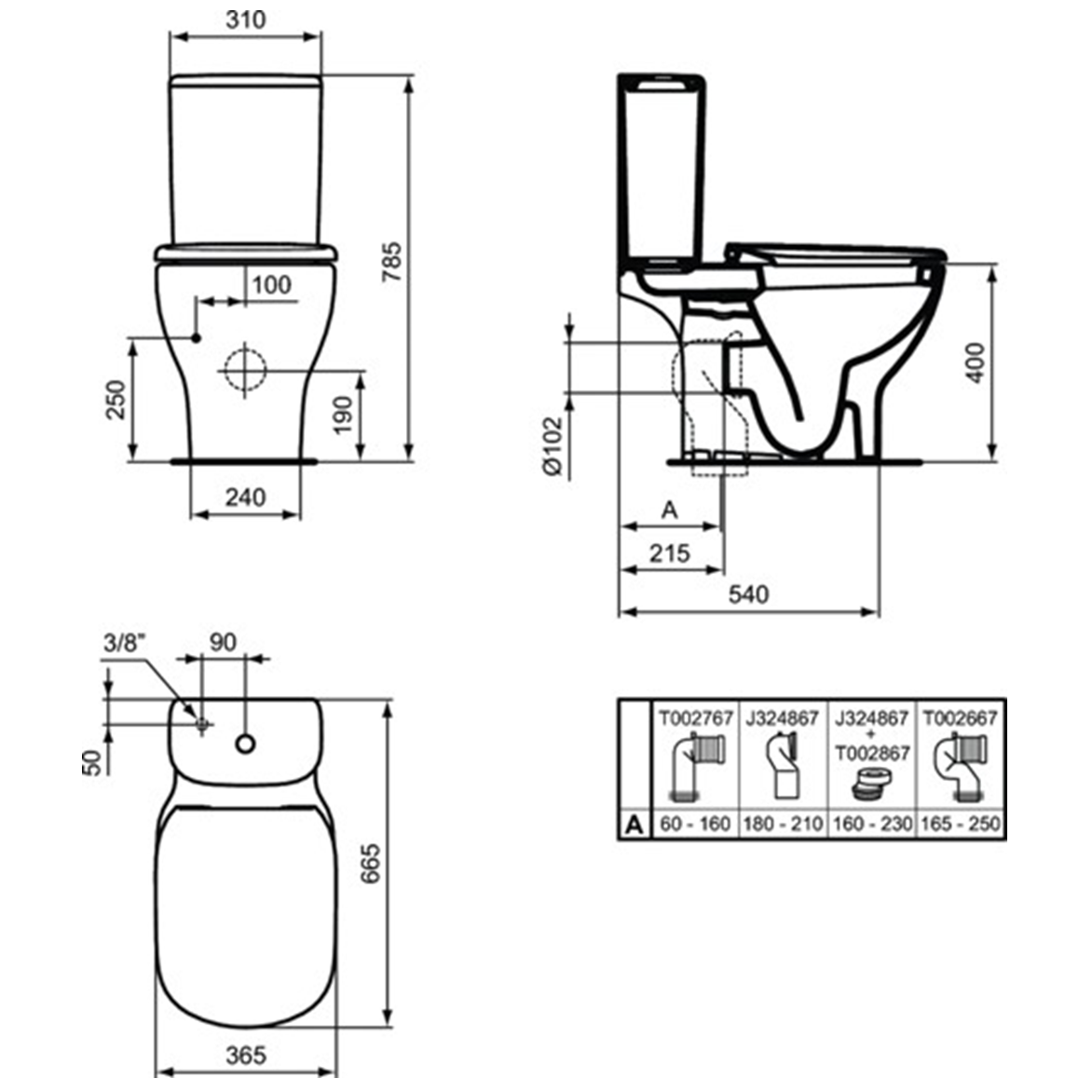 Ideal Standard Tesi Бачок для унитаза, 3/4,5 л, цвет: silk white T3568V1
