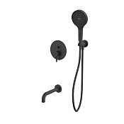 Whitecross Y Смеситель для ванны с встр. частью: излив 21 см, ручной душ, шланг, цвет: черный мат YSET06TOPBL