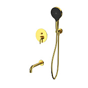 Whitecross Y Смеситель для ванны с встр. частью: излив 21 см, ручной душ, шланг, цвет: золото глянец YSET06TOPGL