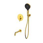 Whitecross Y Смеситель для ванны с встр. частью: излив 21 см, ручной душ, шланг, цвет: золото браш YSET06TOPGLB
