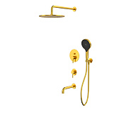 Whitecross Y Смеситель для ванны с встр. частью: излив 21 см, верхний душ, шланг, цвет: золото браш YSET07TOPGLB