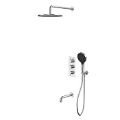 Whitecross Y Термостат для ванны с встр. частью: излив 21 см, верхний душ, шланг, цвет: никель браш YSET11TOPNIB