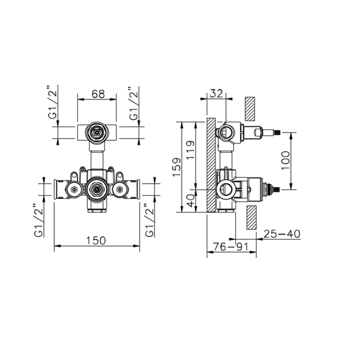 Cisal Complementi Встраиваемая часть термостатического смесителя на 2 потребителя ZA01910104