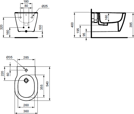 Ideal Standard Connect Биде подвесное 54х36 см, 1 отверстие под смеситель, перелив, цвет: euro white E772201
