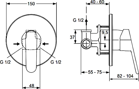 Ideal Standard Гигиенический душ со смесителем, шланговым подключением и шлангом, цвет: chrome B0040AA