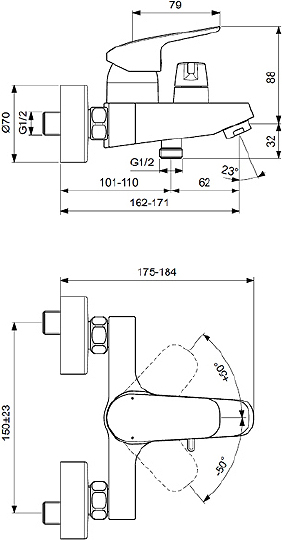 Ideal Standard Ceraflex Смеситель для ванны и душа, цвет: chrome B1740AA