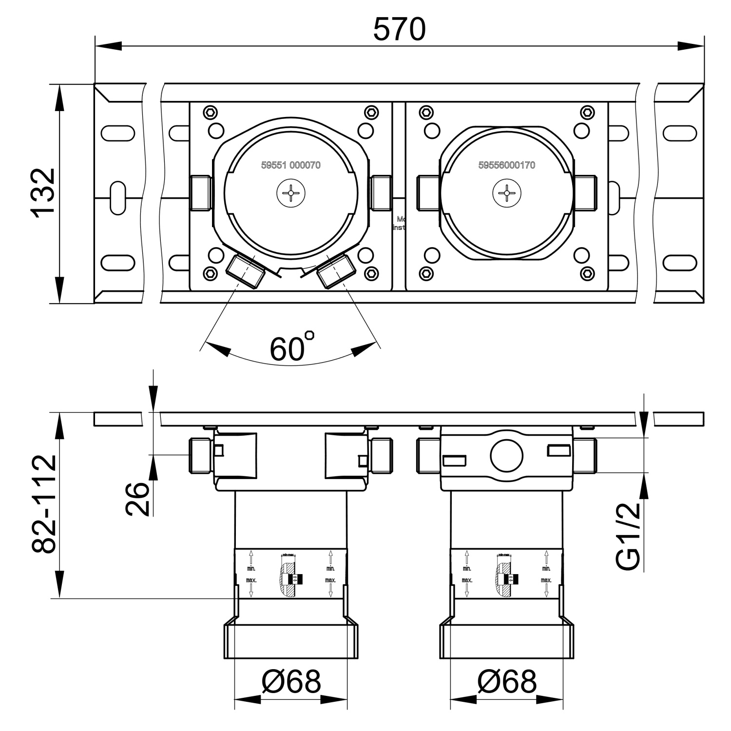 Keuco Armaturenzubehör Встраиваемый блок для смесителя на 2 потребителя 59951 002170