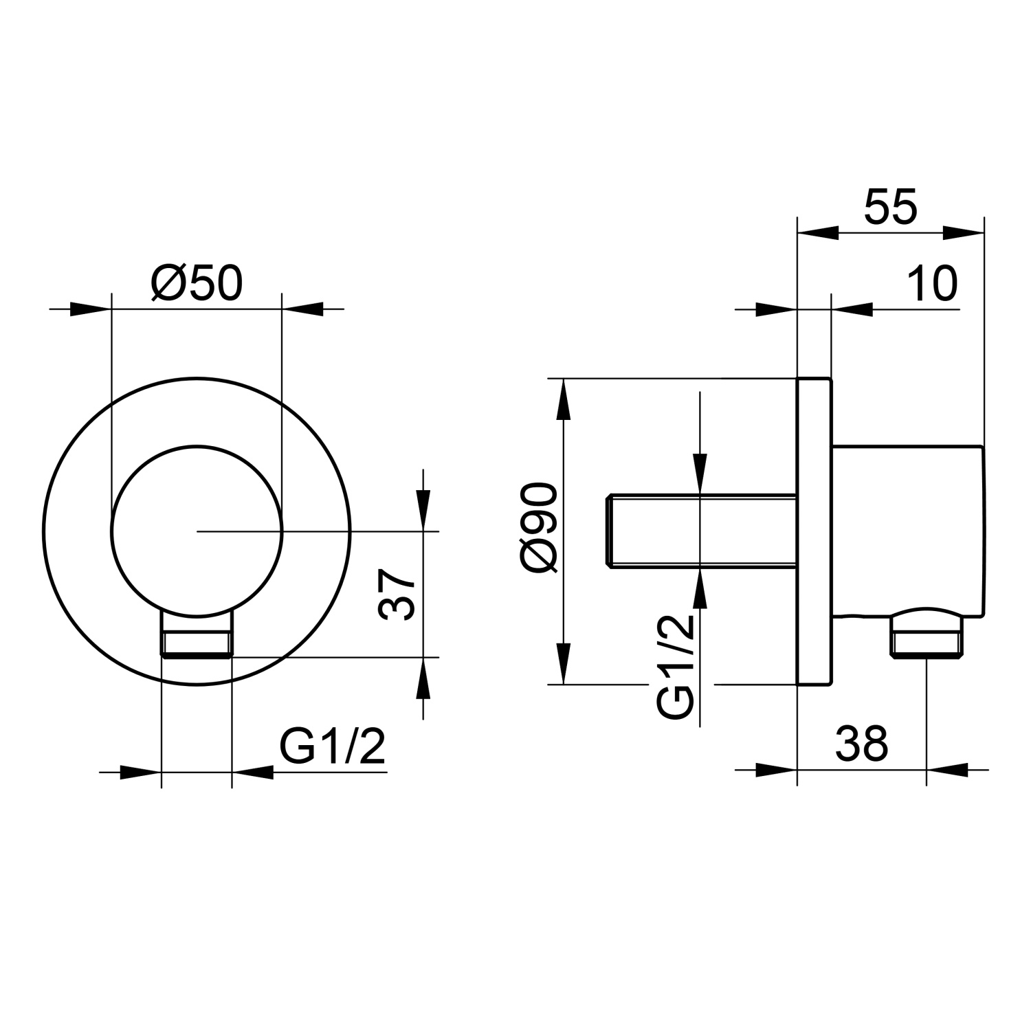 Keuco Ixmo Шланговое подключение DN15, круглая розетка, цвет: черный матовый 59547 370001
