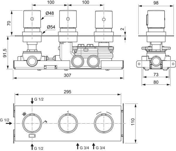 Ideal Standard Ceratherm C100 Термостат для ванны и душа на 3 потребителя, цвет: brushed gold A7664A2