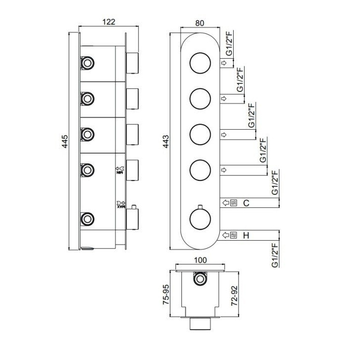 Carimali Colonial Встраиваемая часть для термостатического смесителя на 4 выхода W21048