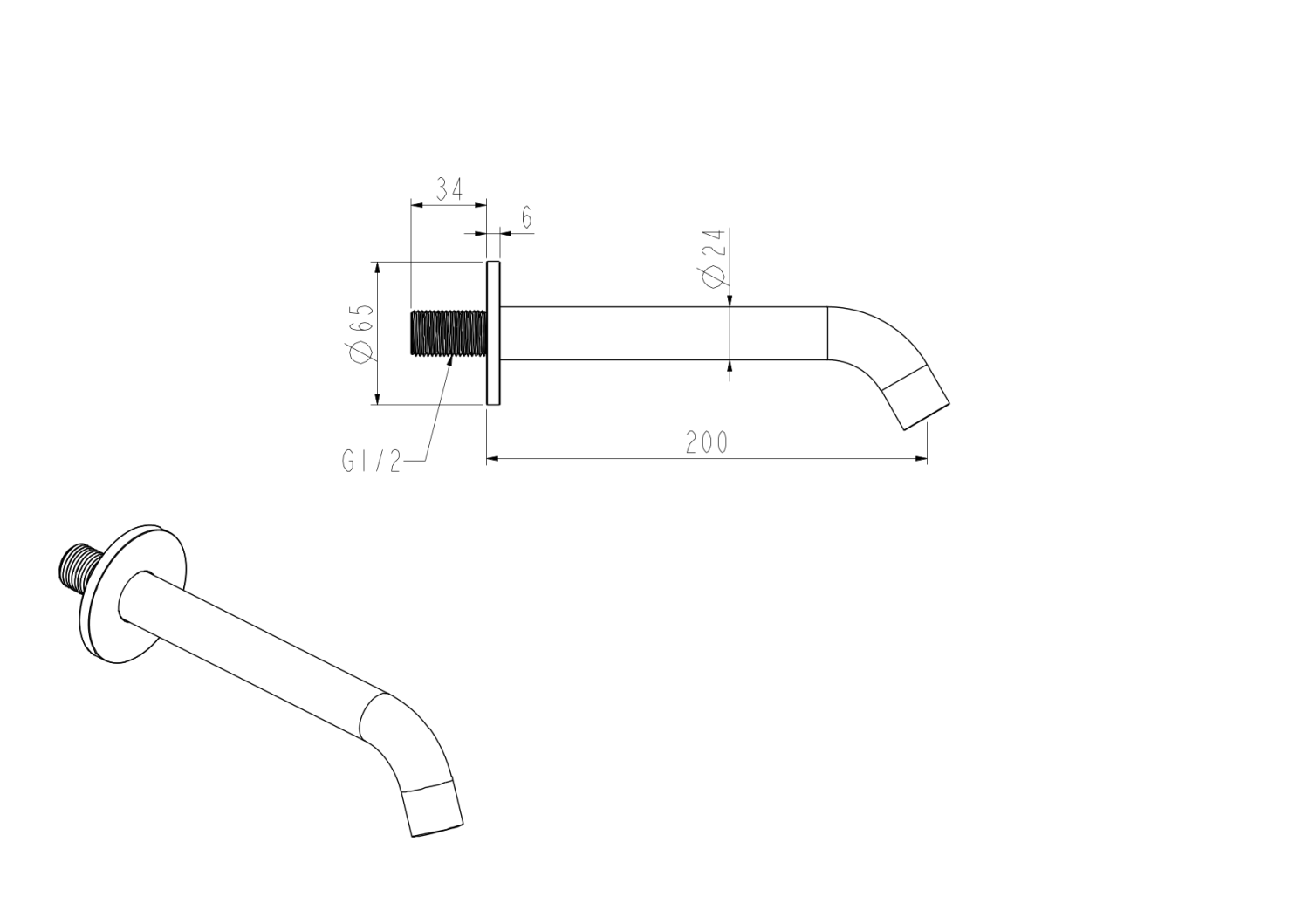 Nemo Излив настенный для ванны 20 см, цвет: chrome NM-8015CR