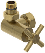 Сунержа Вентиль рег. температуры 3D левый, НР G 1/2 / НГ G 3/4, цвет: состаренная латунь брашир. 051-1410-1234