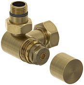 Сунержа Вентиль рег. температуры 3D левый, НР G 1/2 / НГ G 3/4, цвет: состаренная латунь брашир. 051-1406-1234