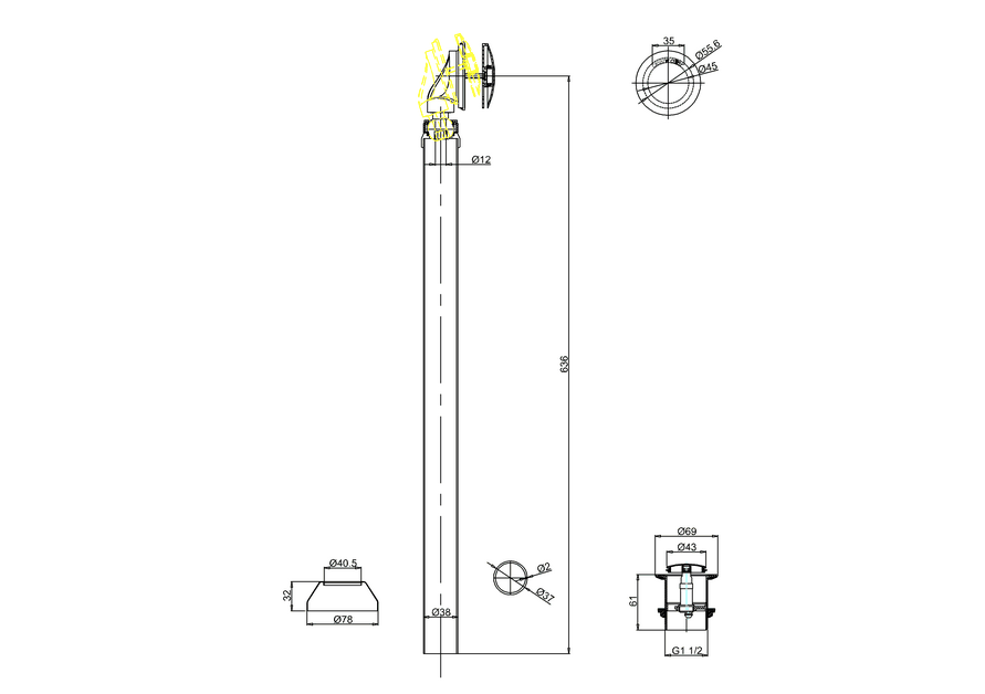 Burlington Clearwater Слив-перелив для ванны напольный, цвет: хром глянцевый CW11