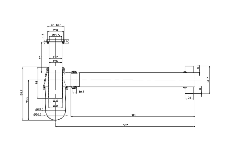 Burlington Сифон для раковины латунный, традиционый,, цвет: хром глянцевый W14/ARCW14 CHR