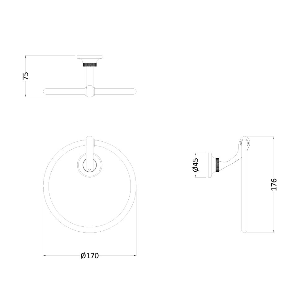 Burlington Guild Полотенцедержатель круглый d17 см, подвесной, цвет: золото глянцевое GU013G
