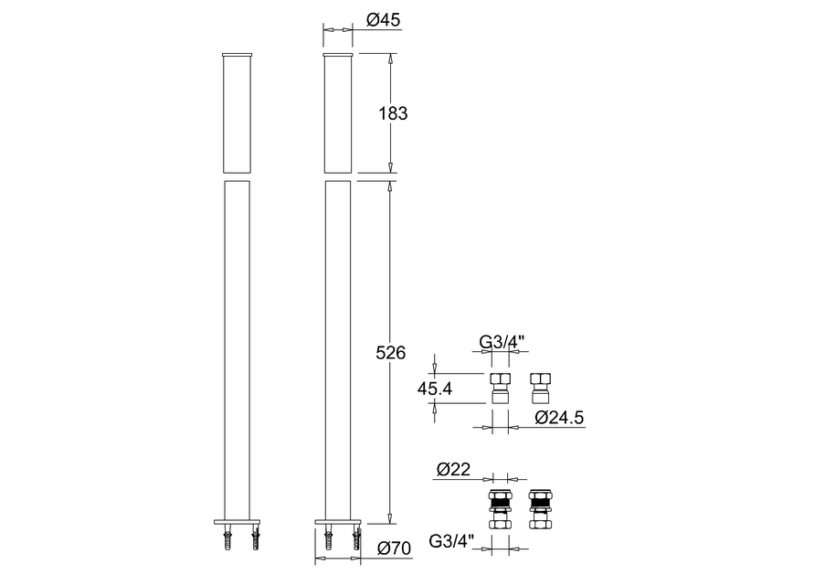 Burlington Трубы подвода воды 7х71h см, цвет: никель глянцевый ARCW6 NKL