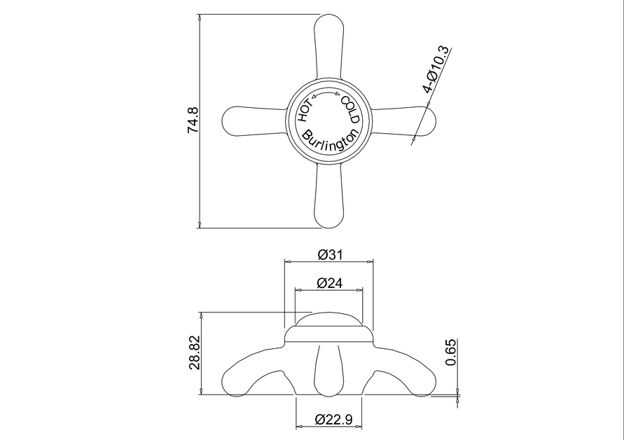 Burlington Anglisey Вентиль для смесителя одинарный, цвет: хром/белый глянцевый V2