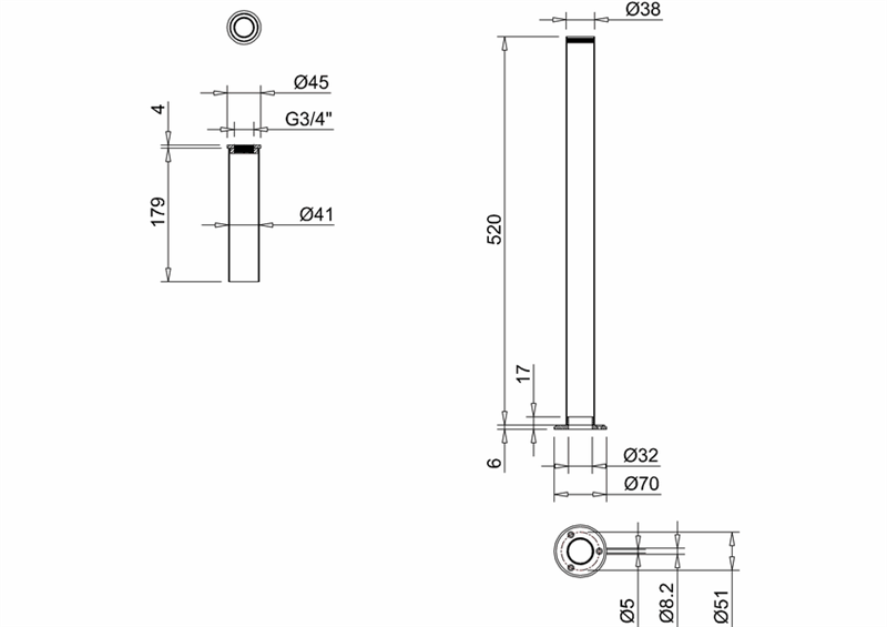 Burlington Трубы подвода воды 7х52h см, цвет: золото глянцевое W6 GOL