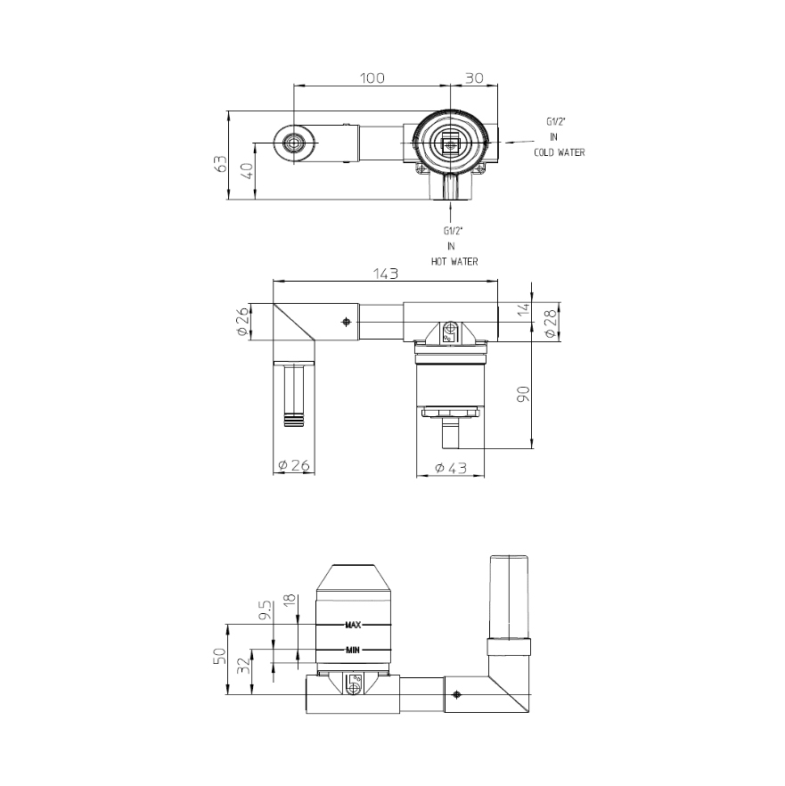 Bossini Teo Встраиваемая часть смесителя для раковины Z00801