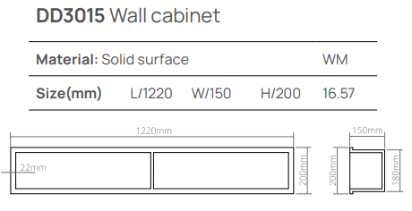 Dea Design Шкаф 122x15x20h см, Solid Surface, подвесной, цвет: white DD3015 1220 18