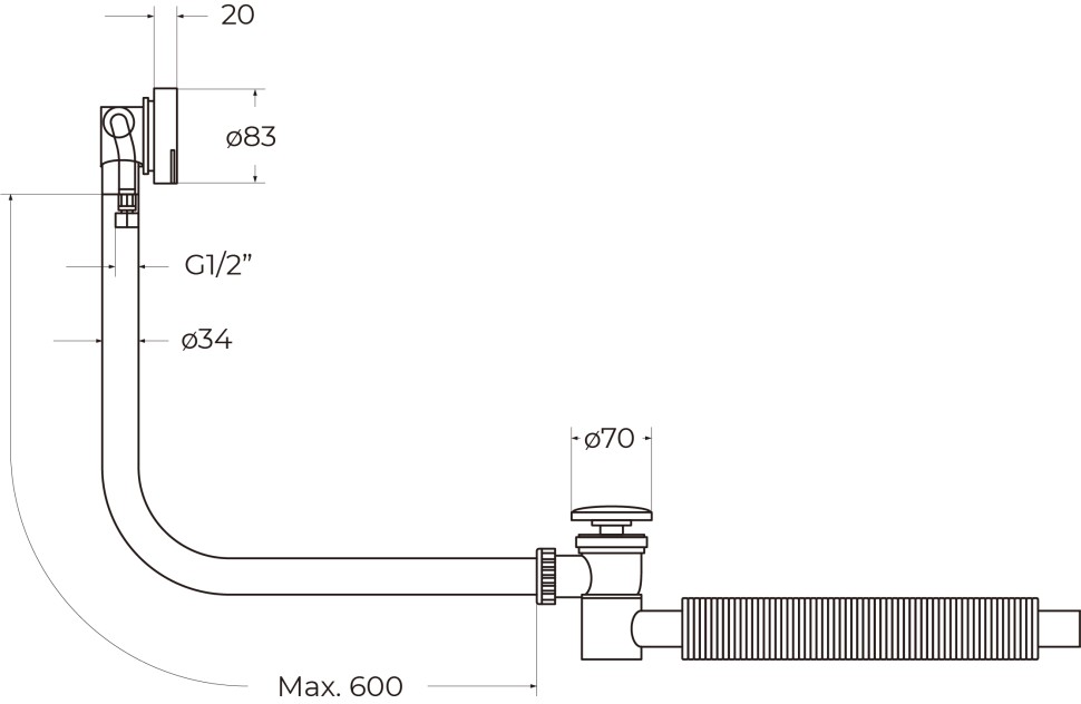 BelBagno Слив-перелив для стандартных ванн, с гидрозатвором, цвет: бронза брашированная Bb2829-Ovf-Brn