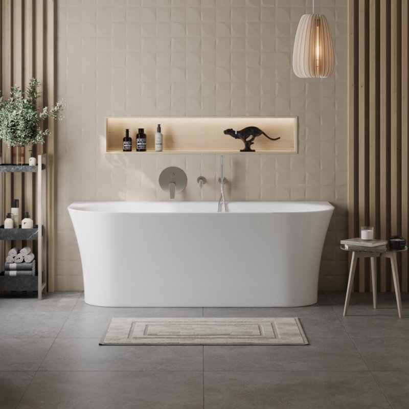 BelBagno Ванна акриловая пристенная 170x75 см в комплекте со сливом-переливом, цвет: белый глянцевый Bb711-1700-750