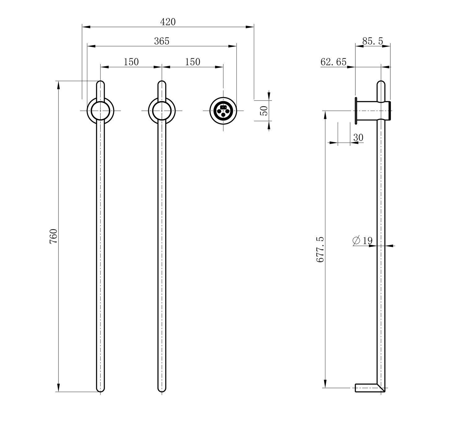 Wonzon & Woghand Leipzig Полотенцесушитель электрический 42х76h см, правое, цвет: черный матовый WW-AL3621-MB