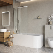 BelBagno Luce Шторка в ванну стеклянная 90x145 см, прозрачное стекло 5 мм, цвет: хром глянцевый LUCE-VF-11-90/145-C-Cr