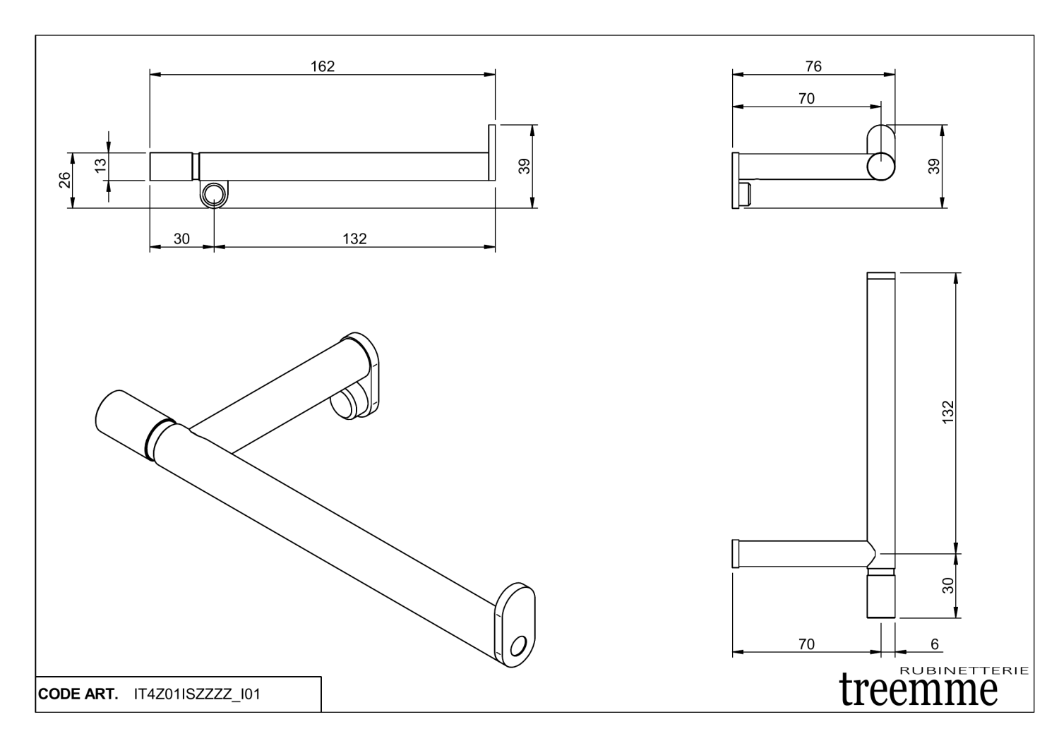 Treemme 22mm Держатель туалетной бумаги, подвесной, цвет: нержавеющая сталь IT4Z01ISZZZZ