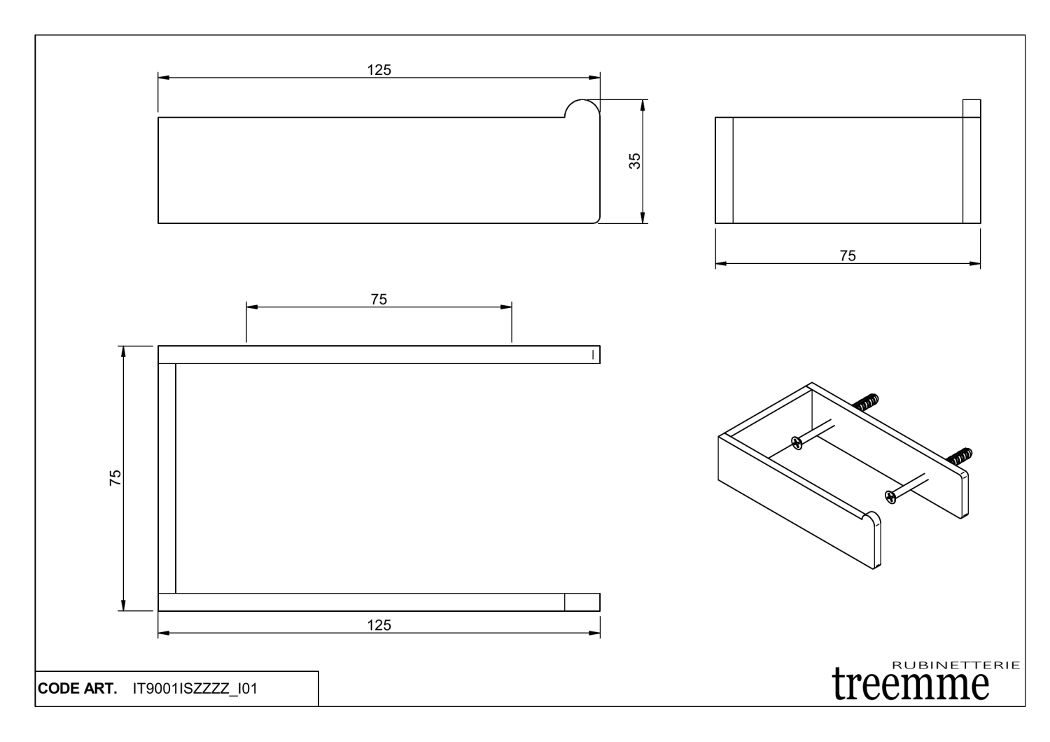 Treemme 22mm Держатель туалетной бумаги, подвесной, цвет: нержавеющая сталь IT9001ISZZZZ