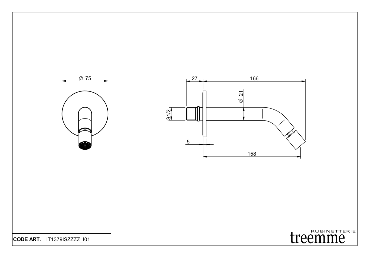 Treemme 40mm Излив настенный для биде, цвет: нержавеющая сталь IT1379ISZZZZ