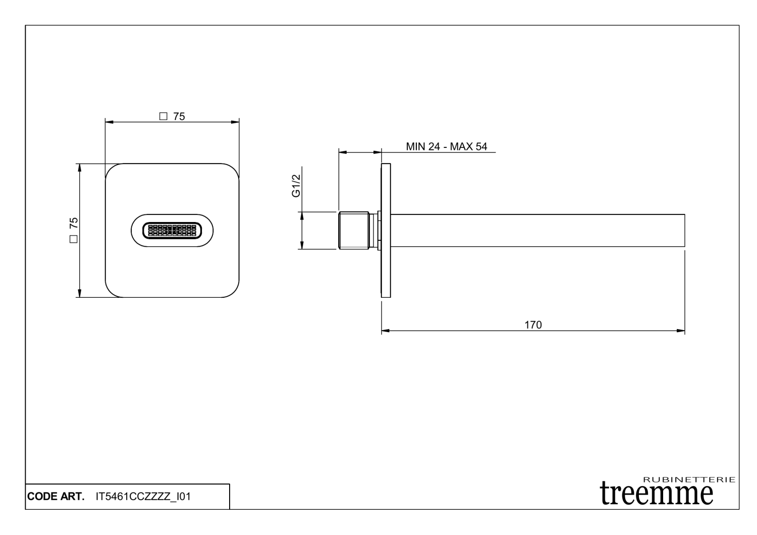Treemme Nanotech Излив настенный для ванны 17 см, цвет: chrome IT5461CCZZZZ