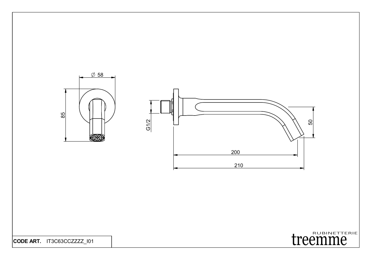 Treemme Appia Излив настенный для ванны 21 см, цвет: chrome IT3C63CCZZZZ