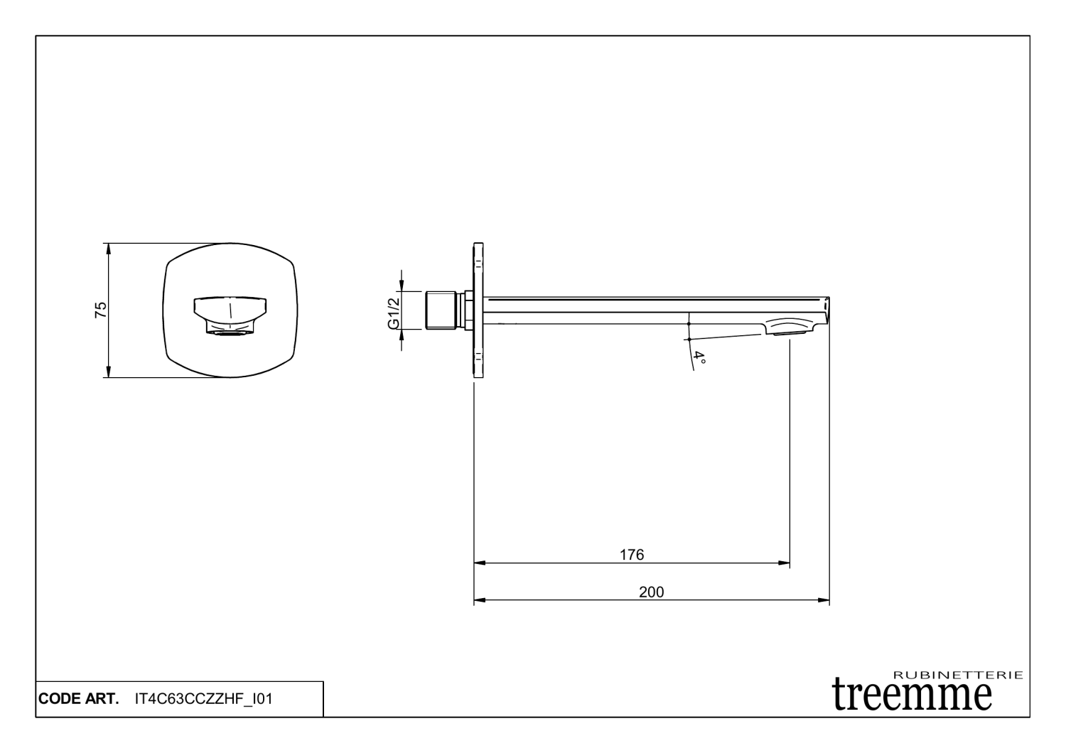 Treemme Albatros Излив настенный для ванны 20 см, цвет: chrome IT4C63CCZZHF
