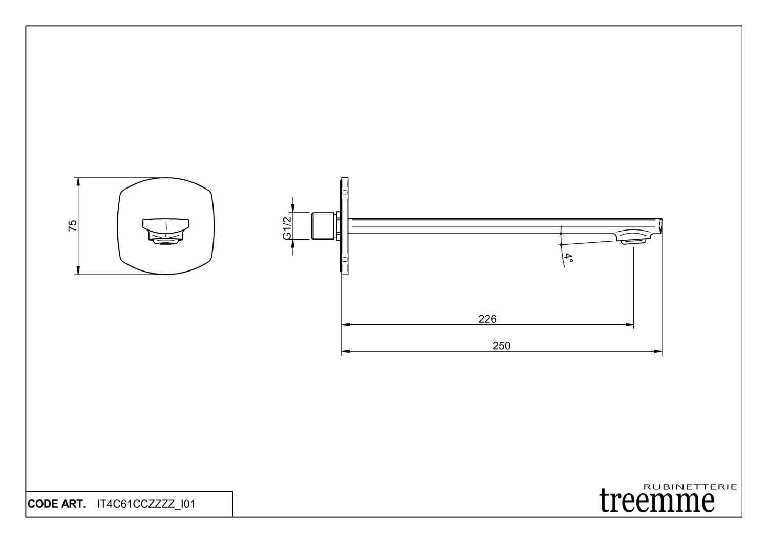 Treemme Albatros Излив настенный для ванны 25 см, цвет: chrome IT4C61CCZZZZ